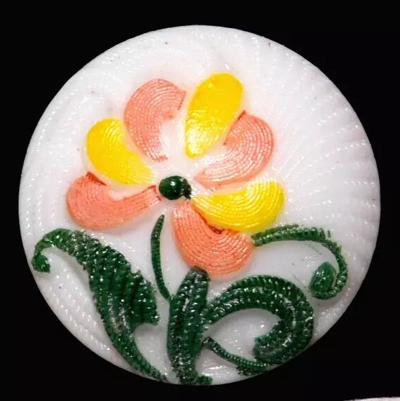 Antique Vtg Molded Glass BUTTON Imitation Fabric Flower NICE #I9