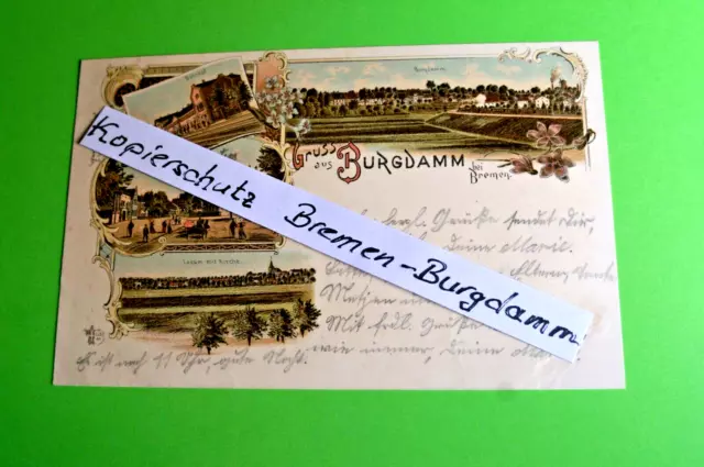 15) Ansichtskarte Bremen-Burgdamm: Gruss aus Burgdamm Litho  1899