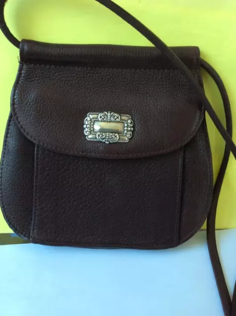 FOSSIL Crossbody Brown Pebbled Leather Purse Organizer Built-in Wallet Flap Bag