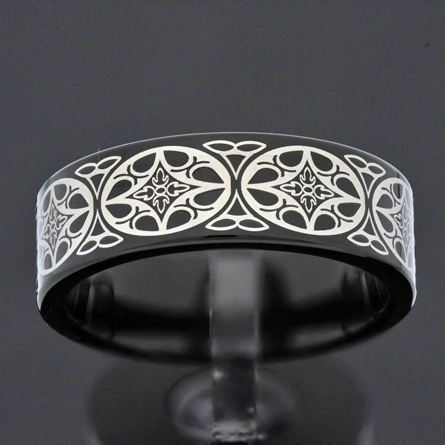 8mm Black Tungsten Gold IP Celtic Knot Flat Top Men Wedding Engagement Ring Band