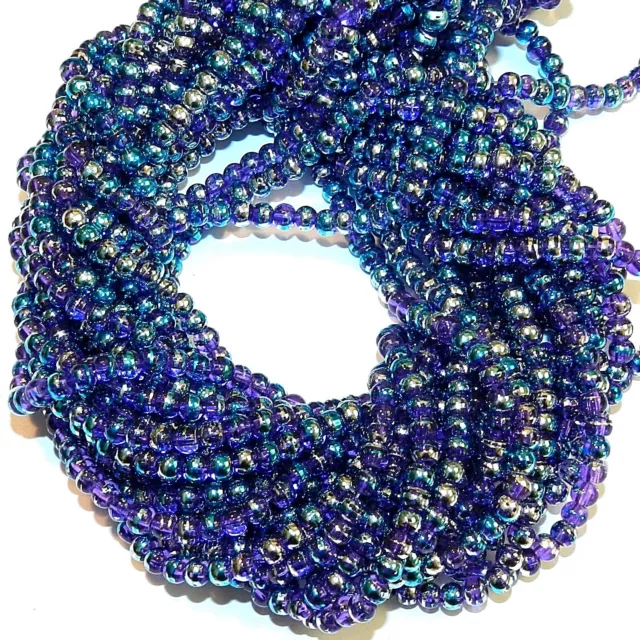 G2255tb Purple 4mm Round Metallic Drawbench Swirl Glass Beads 32"