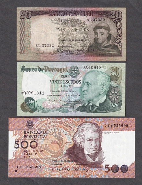 Banco De Portugal 500 100 Escudos Lisboa World Currency Banknote Lot (3) 🌈⭐🌈