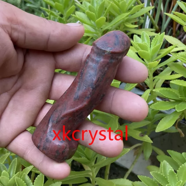 1pcs Natural Sesame Red male penis Quartz Crystal Skull Massager Gem 3.8"