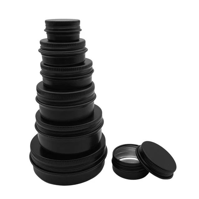 Contenedores de metal de aluminio negro latas accesorios decoraciones cosméticas lata 30 piezas