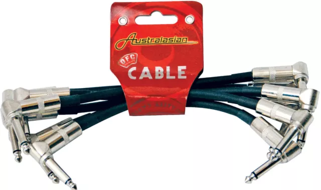 6 x Australasian 6 Inch Black Patch Lead Cable Right Angle, Pedal Boards