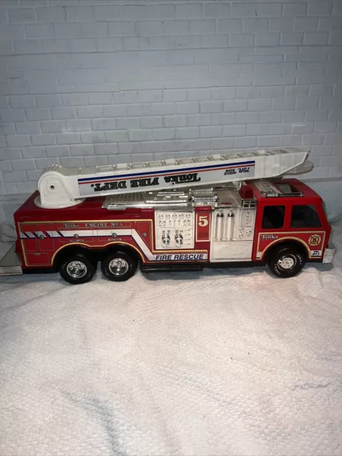 Vintage 1993 23" Tonka Fire Truck Engine No 5 Rescue Boom Ladder Plastic & Metal