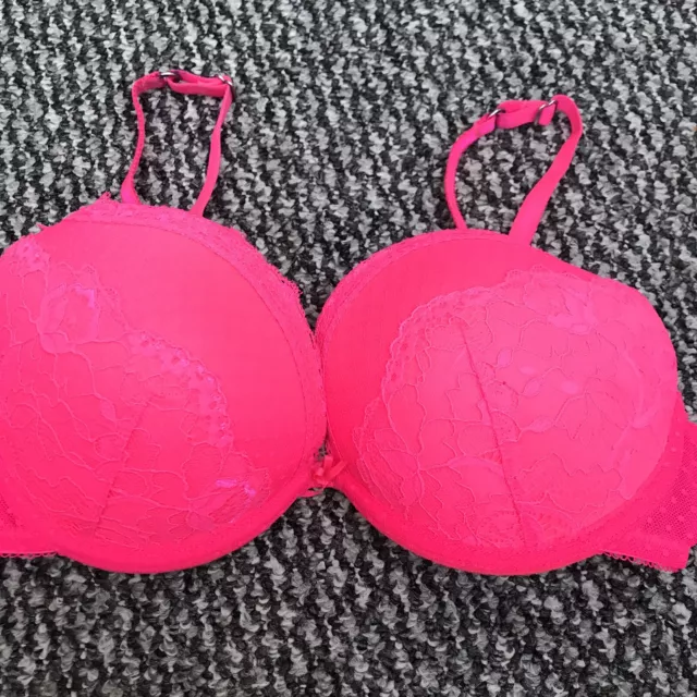 Ladies New Look Bright Pink  Push Up  Bra Size 32D, Underwired ,Good Condition