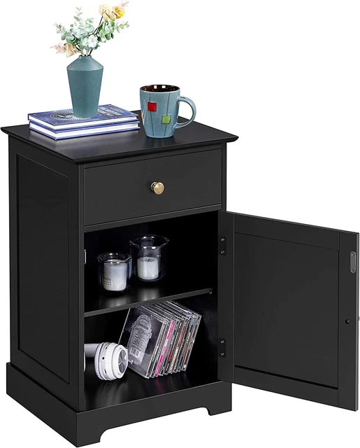 Yaheetech comodino nero con porta e cassetto, tavolino in legno estremità tavolino wi