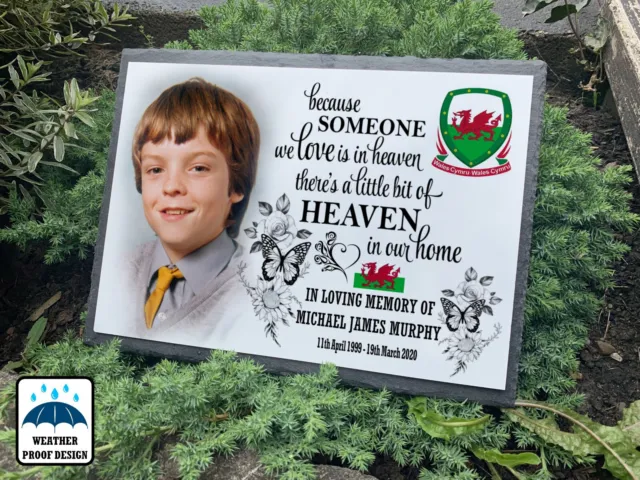 Wales Welsh themed slate grave marker, Cemetery headstone, Personalised memorial