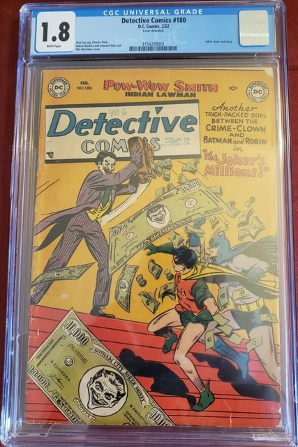 Detective Comics #180 CGC 1.8 white Pages! Classic Joker Cover Batman! 1952 NICE
