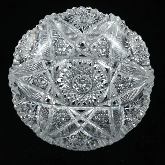 ABP American Brilliant Hand-Cut Antique Glass 6" Bowl Hobstar and Sawtooth Edge
