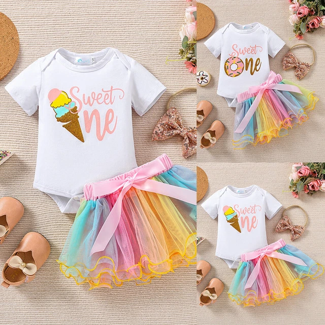 Newborn Baby Girls Romper Tops + Tulle Skirts Set Birthday Party Outfits Clothes
