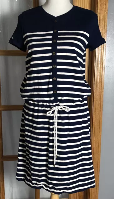 Lauren Ralph Lauren Women’s T Shirt Dress Sz M Nautical Stripes Dropped Waist