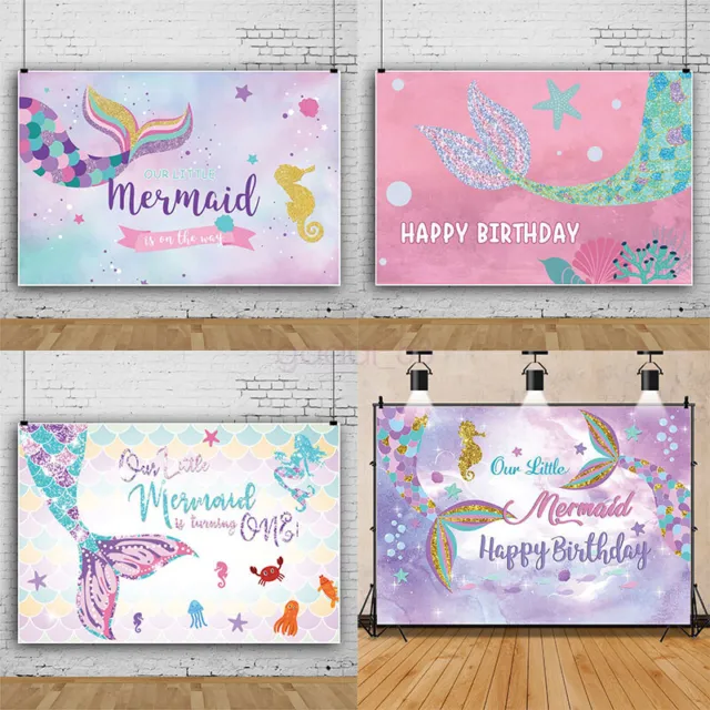 NEW Mermaid Backdrop Happy Birthday Party Background Girls Shower Banner Decor