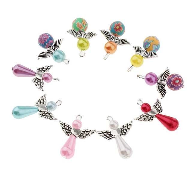 10 Stück Verschiedene Engelsflügel Charms Pearl Polymer Clay Anhänger