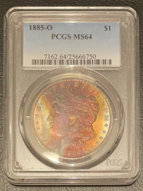1885 O $1 Morgan Silver Dollar PCGS MS64 Toned / Color (w/ Video)