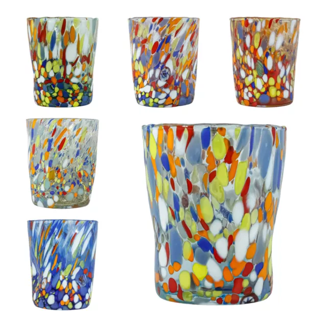 Conjunto De Seis 6 Murano Vidrio Bebible Vasos Azul Amarillo Rojo Milfiori Verde