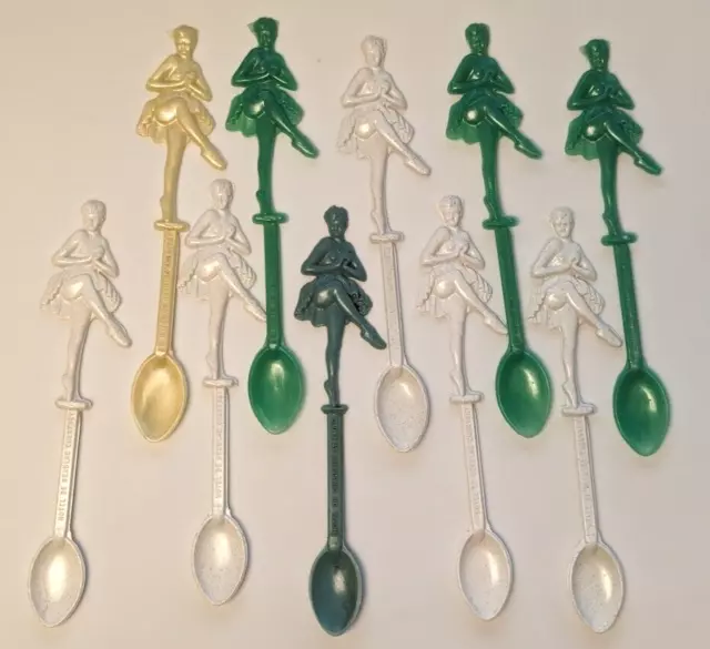 10 Swizzle Stick Dancing Show Girl Cocktail Drink Green White Mix Stirrer Spoon