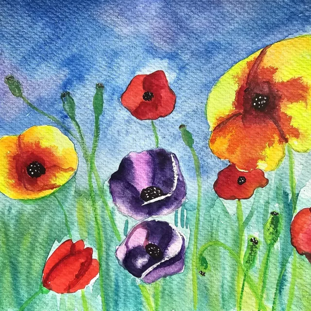 landscape poppy original painting watercolor painting poppy california art