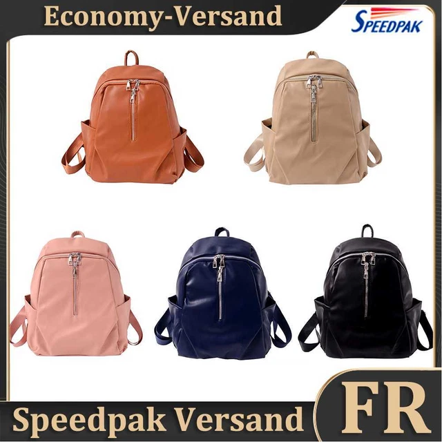 Female Solid Color PU Backpack School Shoulder Bag Student Travel Multi Zip Pack