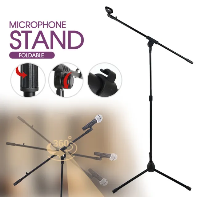 Telescopic Boom Microphone Stand Adjustable Mic Holder Tripod