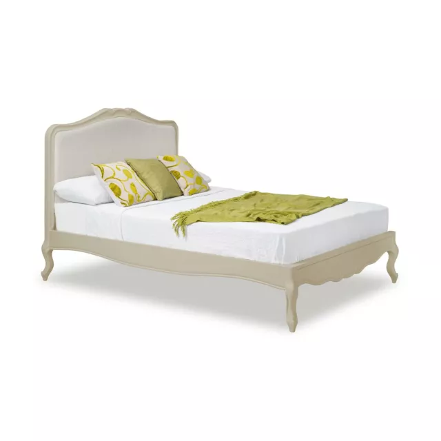 Wooden King Bed 5ft Cream French Bed Frame Upholstered Headboard JULIETTEbedroom