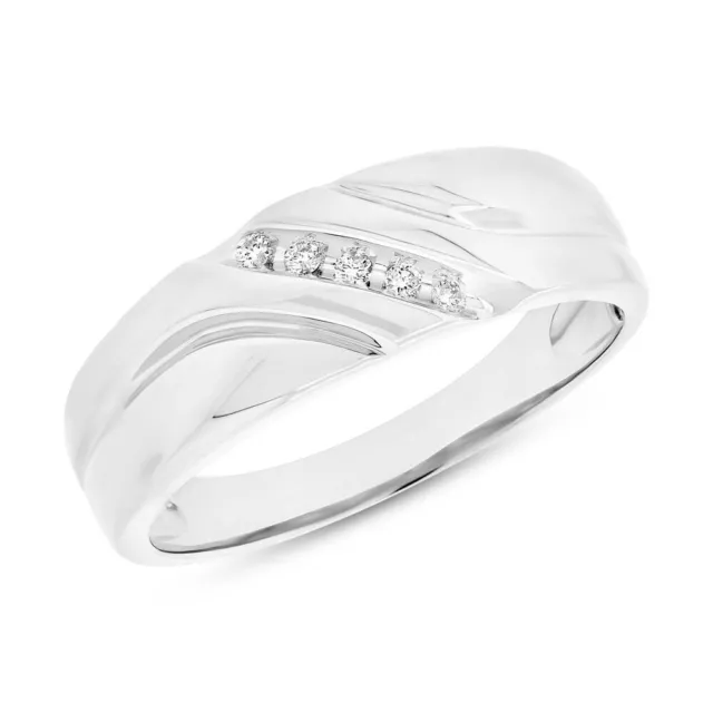 Hommes 14K or Blanc Diamant Mariage Bague de Fiançailles Anneau Rond Coupe 7 MM