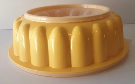 Vintage Retro Tupperware Three Piece Yellow Jelly Mould Container