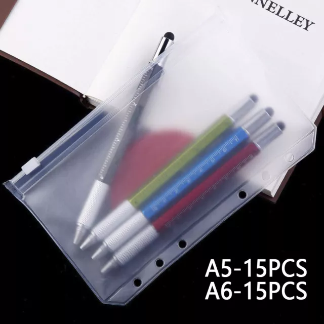 15 Pcs 6 Holes Plastic Binder Pouch Folders with Zipper for File A5 Paper Lorge