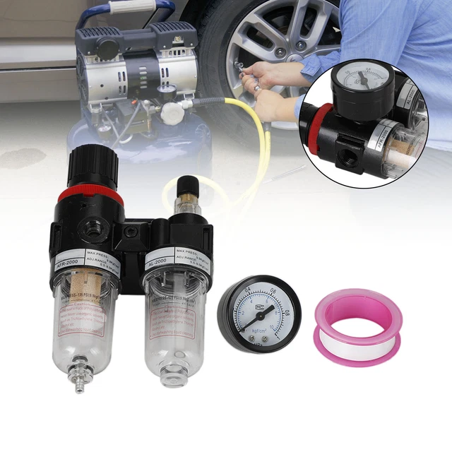1/4" Air Pressure Regulator Compressor Oil/Water Separator Filter With Gauge S7