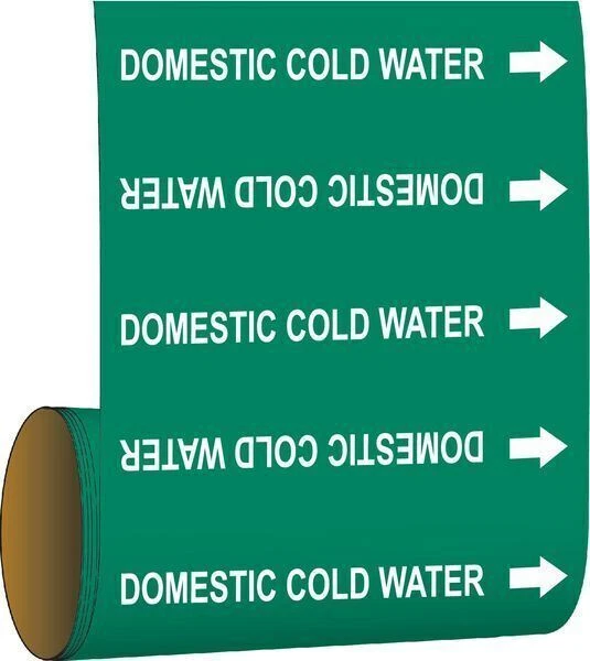 BRADY Pipe Marker, Domestic Cold Water, Grn, 41458