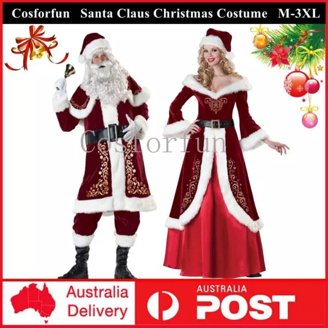 Women Men Christmas Xmas Santa Claus Costume Cosplay Suit Hat Fancy Dress Outfit