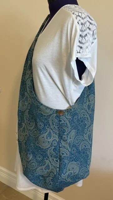 Thai Cotton Hippie Hobo Sling Crossbody Bag ecoFriendly  Paisley Blue Beige