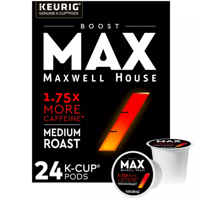 MAX Boost By Maxwell House Medium Roast 1.75X Caffeine K-Cup Coffee Pods 24 Ct