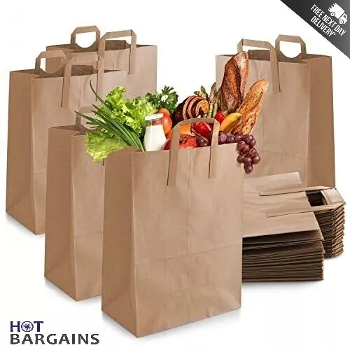 Paper Bags with Handles Brown Size S/ M/ L/ XL Takeaway Food Bags SOS Bags