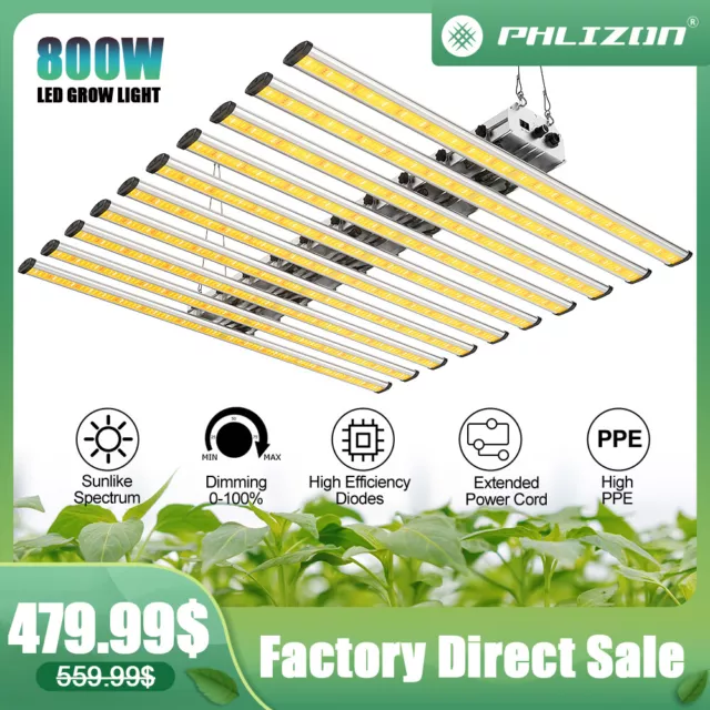 PHLIZON 800w Led Commercial Grow Light bar for Indoor Plant Flower Samsung 6x6ft