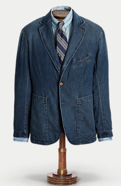 RRL Ralph Lauren Indigo Denim Sportcoat Jacket Men Large RRP £525