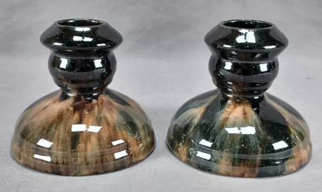 Pair of Vintage Brush McCoy Brown Onyx Art Pottery Candlesticks