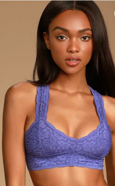 FREE PEOPLE INTIMATELY Galloon Lace Racerback Bralette Navy Blue