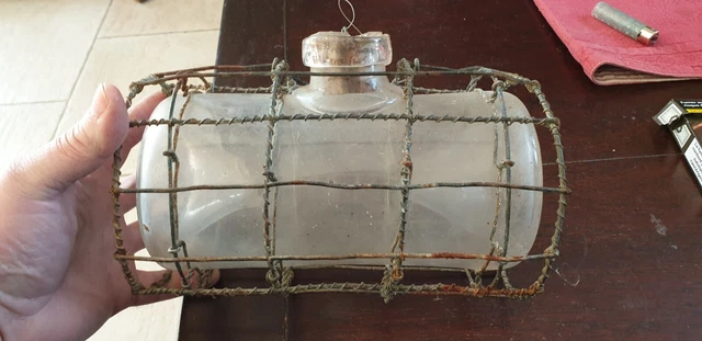 BOUTEILLE VERRE SOUFFLÉ XIXe PIEGE à VAIRONS PECHE ANCIENNE JUS de
