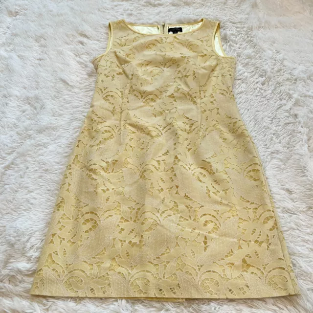 Tahari Arthur Levine Womens Dress Size 8 Yellow Floral Lace Overlay Lined 141767