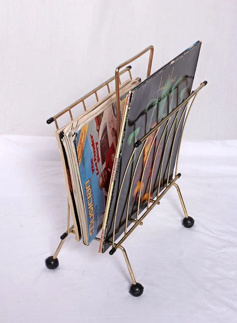 VINTAGE MAGAZINE WIRE Rack Chrome Light Gold Tone 60's 70's Records ...