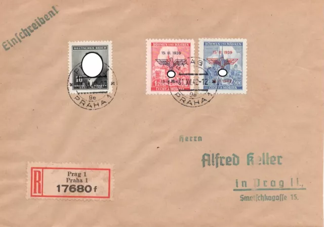 Deutsches Reich Böhmen und Mähren Prag Einschreibebrief Ortsbrief 31.12.42 