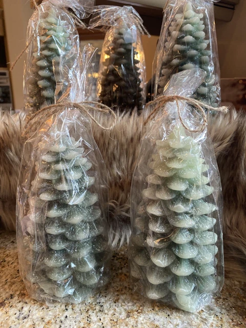 NUEVO Juego Cuadrado San Nicolás de 2 Velas de Pino Verde de Navidad 7" Nuevo con Etiquetas