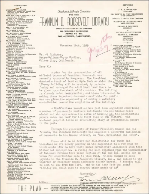 Louis B. Mayer - Typed Letter Signed 11/16/1939