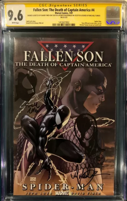 Captain America CGC 9.6 Michael Turner SIGNED David Finch & Steigerwald Sketch