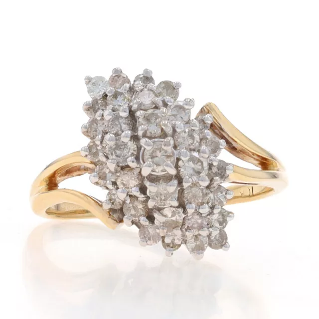 Yellow Gold Diamond Cluster Cocktail Bypass Ring - 10k Round 1.00ctw Waterfall