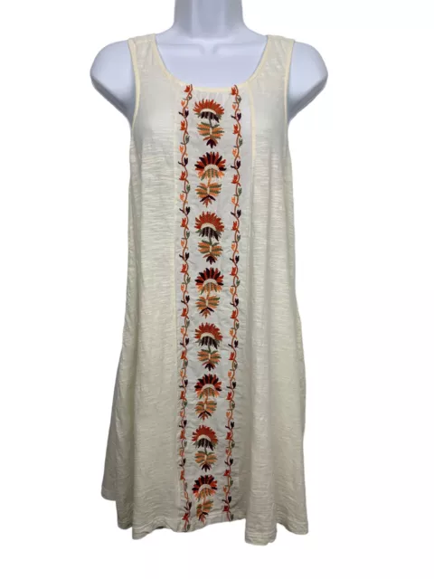 Roxy Womens size S Cream Embroidered Sun Dress Soft Cotton Lightweight