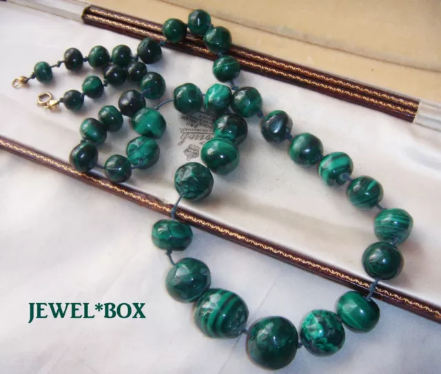 ANTIQUE CARVED HEAVY 158g  MALACHITE BEAD Vintage Necklace Spiritual Jewelry