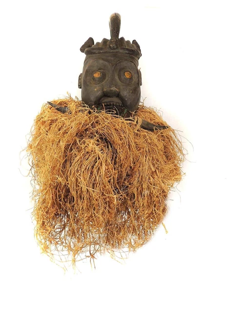 Bamun Helmet Mask Raffia Beard Cameroon African Art